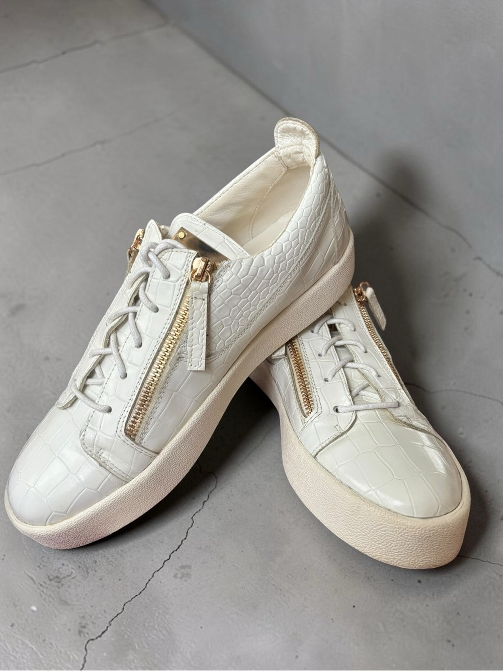 Giuseppe Zanotti Frankie White Croc Low Top Sneakers Men’s 9 EU 42